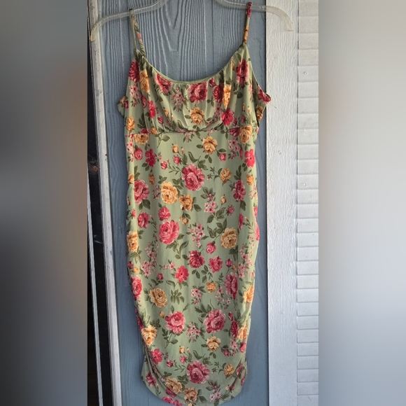 Fashion Nova Floral Mesh Mini Dress - Green and Pink - Picture 5 of 12